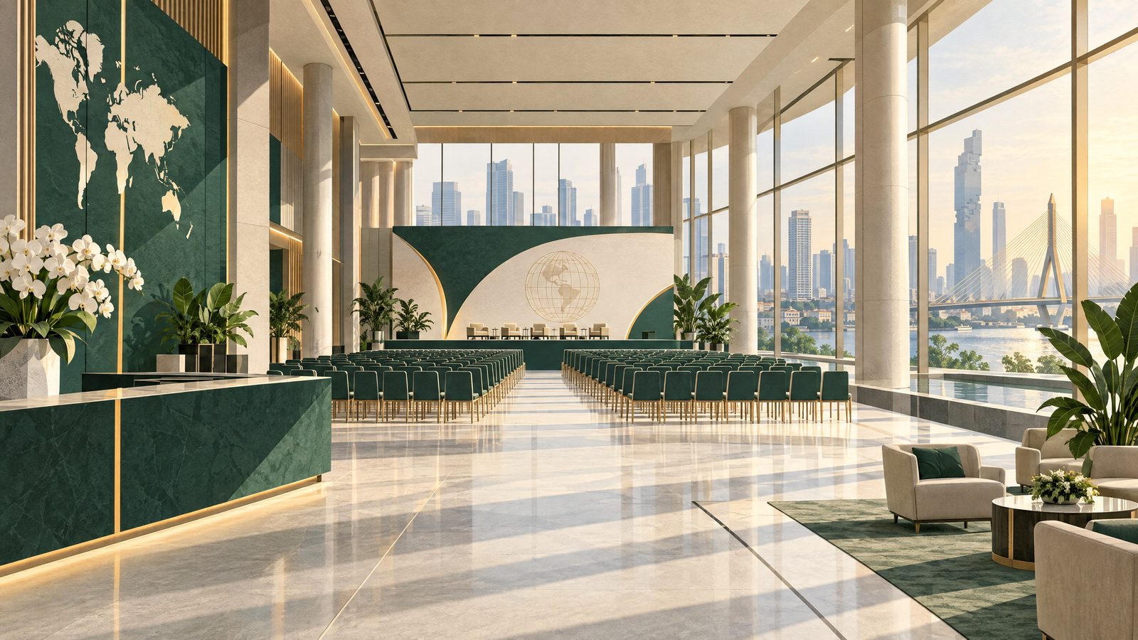 A modern Bangkok convention hall prepared for a large international gathering